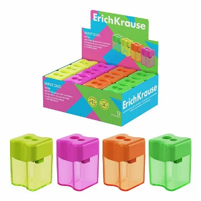 Точилка пластиковая ErichKrause Wave Duo, Neon, с контейнером, ассорти 60057