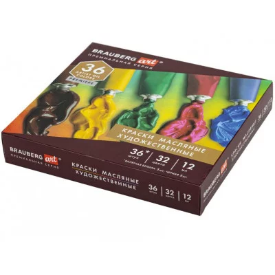 Краски масляные художественные НАБОР "PREMIERE 36 штук 32 цвета!", в тубах 12 мл, BRAUBERG ART, 192008