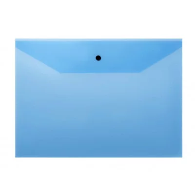 Папка-конверт на кнопке СТАММ А4, 120мкм, пластик, прозрачная, синяя 355651