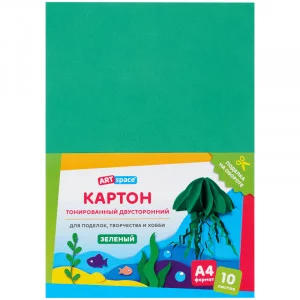 Картон цветной А4, ArtSpace, 10л., тонированный, зеленый, 180г/м2 315302