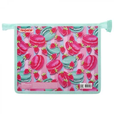 Папка для тетрадей ПИФАГОР А5, 1 отделение, пластик, молния сверху, "Macaroon", 270130