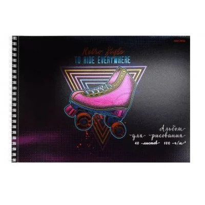 Альбом для рисования А4 40л. РЕТРО РОЛИКИ (40-4933) гребень,микр. на отрыв,тв-лак,хол.ф 40