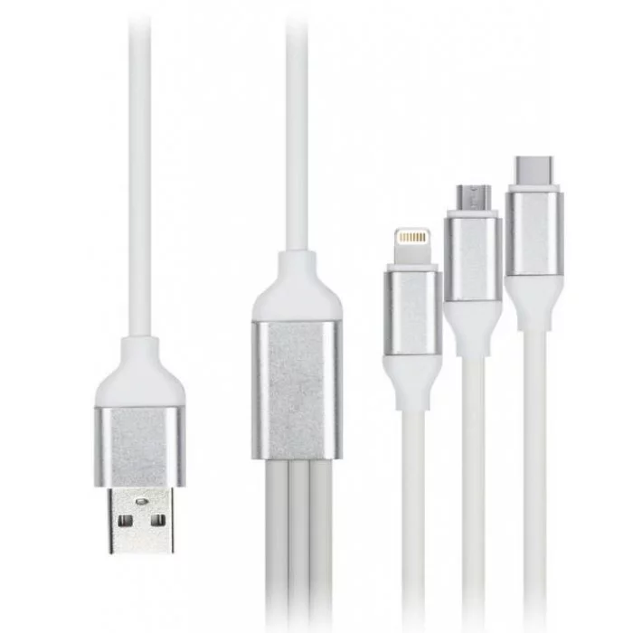 Кабель Smartbuy 3в1 универсальный, Micro-USB/Lightning/Type C, 1,2м, белый 384283