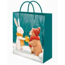 Optima Пакет подарочный с глянц.лам. 18х23х8 см (M) Заяц и медведь 128г ППК-2315