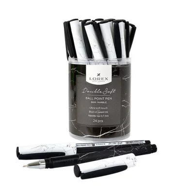 Ручка маслян. 1шт LOREX B&W.MARBLE серия Double Soft 0,70 мм синий, резин.грип, кругл. прорезин. корп., 189562