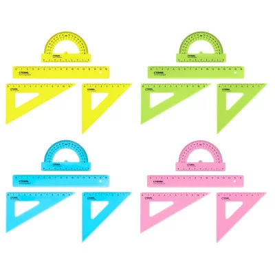 Набор чертежный СТАММ, размер S (линейка 16см, 2 треугольника, транспортир), прозрачный, неоновые цвета, ассорти, европодвес 351435