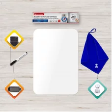 Доска на холодильник магнитно-маркерная 30х21 см с маркером, магнитом и салфеткой, BRAUBERG, 237846