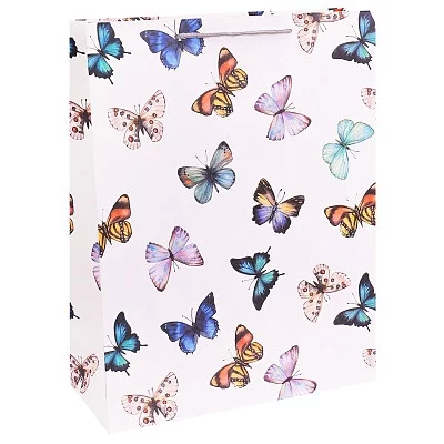 Dream cards Пакет подарочный с мат.лам. 31х42х12см (XL) Разноцветные бабочки, 210 г ПКП-2639