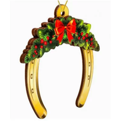 Новогодняя ёлочная подвеска из дерева двухслойн. "Подкова с "веточкой 9 см (Собст.разраб) НУ-2800