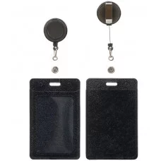 Бейдж для пропусков, проездных: кожзам, цвет ассорти с рулеткой-ретрактором вытяжной нитью, МС-6302