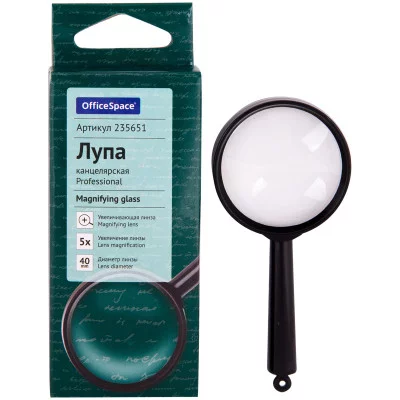 Лупа OfficeSpace, 40мм, 5-х кратное увеличение, карт. коробка, европодвес Спейс 235651