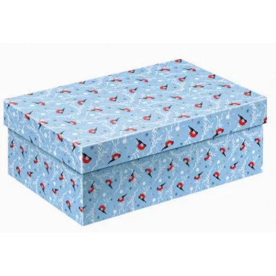 Коробка прямоугольная одинарная Снегири 40х28х10 КК-8333