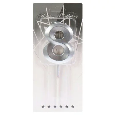 Свеча для торта Серебряный стиль Цифра 8 С-2980 461-0-144-82980-9