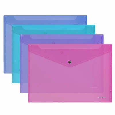 Папка-конверт на кнопке пластиковая ErichKrause Fizzy Vivid, A4, полупрозрачный, ассорти 47043