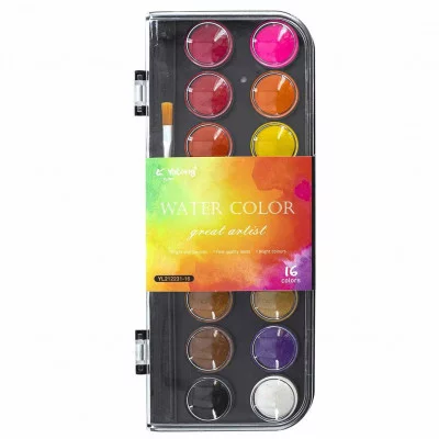 Акварель Yalong меловая, 16 цветов, неоновая, с кистью, пластиковая упаковка, "Color" YL212231-16