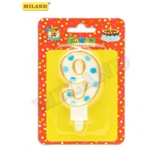 Свеча для торта.  Синий горошек. Цифра 9 С-2614 466-5-303-22614-2