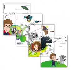 Набор пластиковых обложек 12шт ErichKrause Приключения Пети и Волка, для тетрадей и дневников, 212х347мм, 80 мкм, ассорти 61122