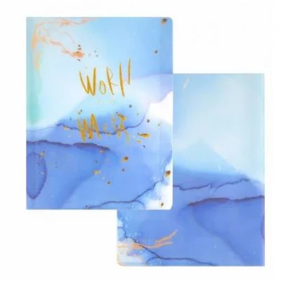 Папка с 30 вкладышами Alingar А4 310х235 мм пластик 400 мкм мраморный дизайн с надписью "World" голубой 1шт AL12805