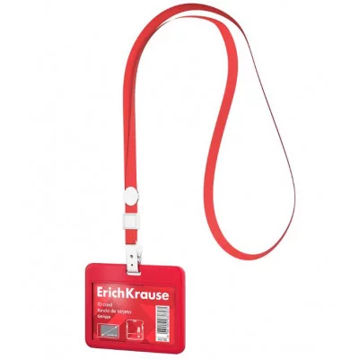 Бейдж горизонтальный в комплекте с лентой ErichKrause слайдер, твердый пластик ABC, размер вставки 85х54 мм, красный 63736