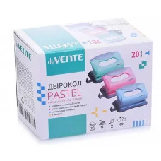 Дырокол "Pastel" (20 листов) пластиковый с каучуковой вставкой, с линейкой, в картонной коробке, 3 пастельных цвета ассорти 4020901