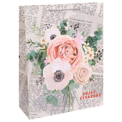 Dream cards Пакет подарочный с мат.лам. и глиттером 31х42х12см (XL) Газета ярким букетом, 210 г ПКП-2614