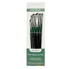 Кисти набор 6 шт. Синтетика DH-98 Плоские скошенные (№2,4,6,8,10,12) черно-зеленая ручка, в ПВХ-пакете 331978