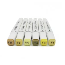 Скетч-маркеры 6шт. CH-1215 ЖЕЛТО-КОРИЧНЕВЫЕ (F1, F9, F15, F27, F147, F151) Квадратный 2х ст (острый+скош) белый корпус (1/1772)  318970