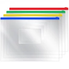 Папка-конверт на zip-молнии OfficeSpace А5, ПВХ, 120мкм, прозрачная, цветная молния, карман, ассорти 178881