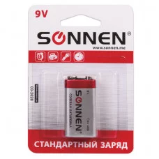 Батарейка 1шт SONNEN, 6F22 (тип КРОНА) солевая, в блистере, 9В, 451101