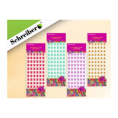 Наклейки-стразы акриловые S 2105 КВАДРАТНЫЕ, 10х22 см., 10 видов в ассортименте.