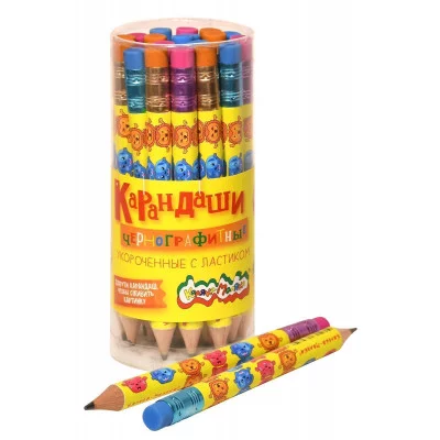 Карандаш чернографитный корпус дерев. Каляка-Маляка ДЖАМБО МУЛЬТИКИ НВ с ластиком заточенный круглый тубус принт на корпусе 240752