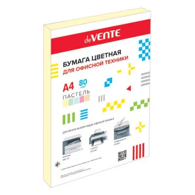 Бумага цветная А4 80г/м2 пастель 50л желтый DEVENTE 2072907 460993