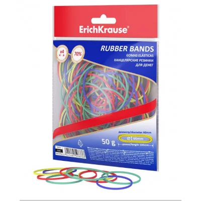 Канцелярские резинки для денег ErichKrause диаметр 60 мм/длина 100 мм, ассорти  59833