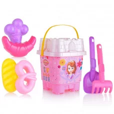 Набор Disney «София Прекрасная» №5: ведро-замок большое с наклейкой, ситечко-замок большое, лопатка №32, грабельки формочки (мороженое + пирожок крендель рогалик) 66183