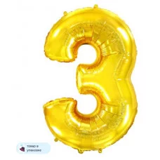 Шар (40\'\'/102 см) Цифра, 3, Золото, 1 шт. в уп. B901763O