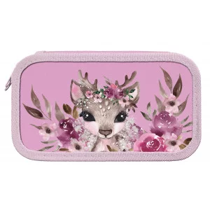 Пенал 2 секц. бол. Schoolformat CUTE DEER 190х105х35 картон, полиэстер молния роз. 237027