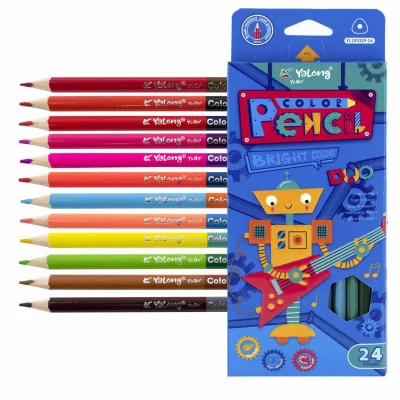 Карандаши цветные двусторонние Yalong 12/24 цв. "Роботы. DUO" деревянные, трехгранные, заточенные, грифель 3.0 мм, картон. уп., европод. YL231029-24