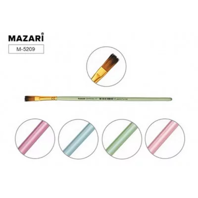 Кисть художественная, синтетика, №1, плоская, ручка обжимная деревянная, цветная M-5209