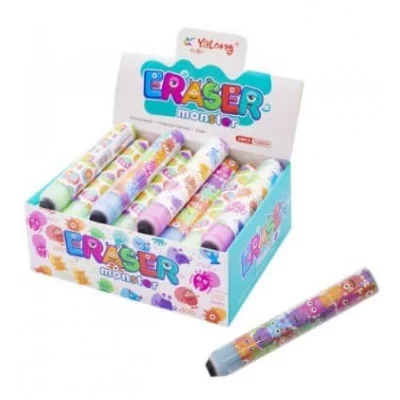 Ластик Yalong "Монстрики", синтетический каучук, ПВХ, цилиндрический, цвет ассорти, 105х15 мм