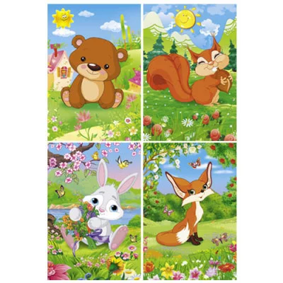 Пазлы 24 элемента. Размеры: изображение-120х176 мм, элемент – 29,3х30 Лесные зверята