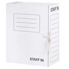 Папка архивная с завязками А4 (325х250 мм), 150 мм, до 1400 листов, микрогофрокартон, БЕЛАЯ, STAFF, 128875