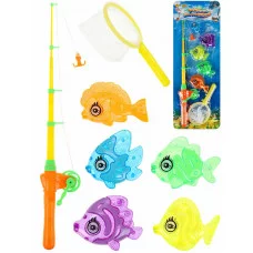 Рыбалка пластиковая (20х50см) "Большой улов" (5 рыбок,удочка с катушкой,сачок,в блистере) M1500-14