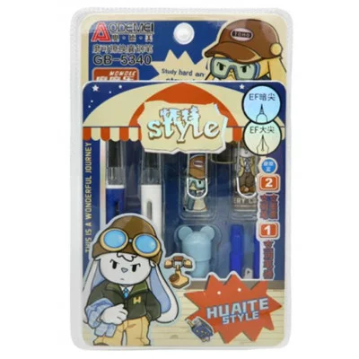 Ручка перьевая DE-11 "Пиши стирай" 2 штуки + 2 сменных картриджа, (син) 0,5мм, цвета ассорти, в блистере GB-5340 329881