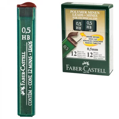 Грифель для механических карандашей Faber-Castell "Polymer", 12шт., 0,5мм, HB 286027