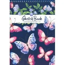 Скетчбук А5, 80л, НЕЖНЫЕ БАБОЧКИ (80-7304), на спирали, обл. - целлюлозн. картон 80-7304