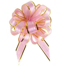 Бант-шар Красивый узор, 5 см, розовый с золотой окантовкой (полипропилен, органза) БЛ-6874