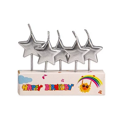 Свечи для торта на пиках. Серебряные звездочки 5 шт. С-2541