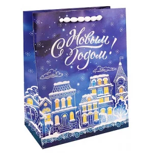 Dream cards Пакет подарочный с мат. лам. и мягкими ручками и флоком 26 x 32 x 10 см (L) С Новым годом, город!, 210 г ПКП-3752