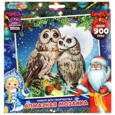 Наб д/тв-ва алмазная мозаика 20*20 см новый год совы МУЛЬТИ АРТ  DIAMONDART-NY-MA3 (48)