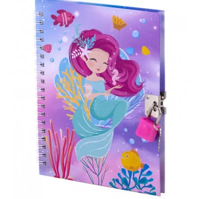 Подарочный блокнот 13,0 см * 18,0 см , гребень, Alingar, ламинация, замочек, 50 л., клетка, "Нежная русалка", единорожек AL11305/1